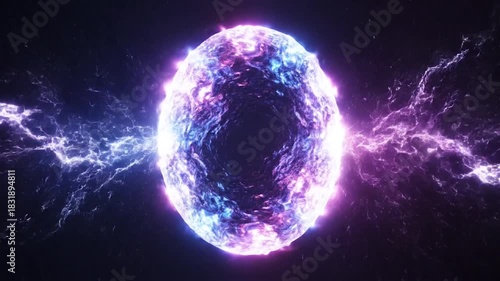 Fiery Purple and Blue Energy Orb with Lightning Strikes sphere glowing