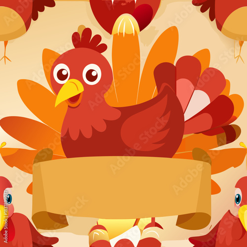 Colorful cartoon turkey surrounded by autumn leaves ready for Thanksgiving celebration Generative AI