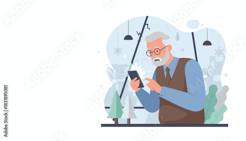 Shocked senior man reacting to bad news on smartphone illustrating crisis or tech problem