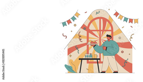 Host serving treats during a festive celebration party Flat design illustration