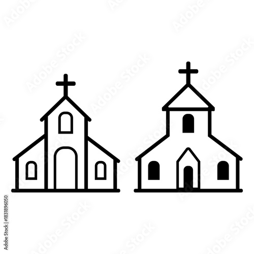 Simple set of church icons, minimal christian chapel symbols. Vector illustration