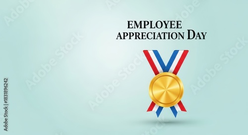 Golden medal with red, white, and blue ribbon for employee appreciation day