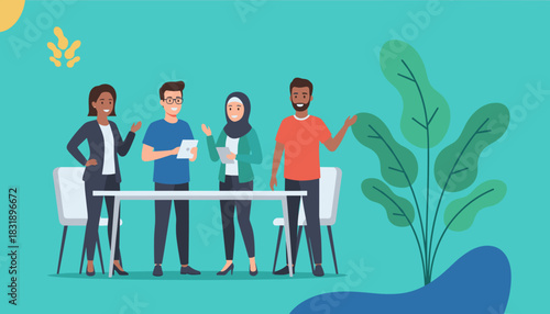 Smiling diverse business professionals meeting and planning teamwork