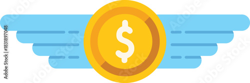 Golden coin with wings is flying, representing the concept of fast and easy money transfer