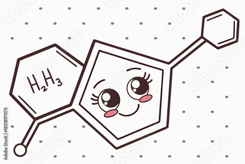 Serotonin Molecule Illustration: An artistic illustration of a Serotonin molecule, brought to life with friendly features, is a creative expression of the happy hormone