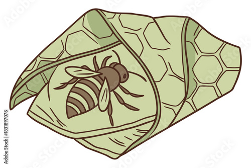 Bee resting on honeycomb: a single bee rests gently on a delicate honeycomb, highlighting the intricacies of nature.