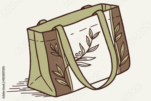 Eco-friendly Tote Bag with Leafy Design: A charming reusable tote bag, adorned with a delicate leaf motif, showcasing eco-conscious design for daily use and sustainable living.