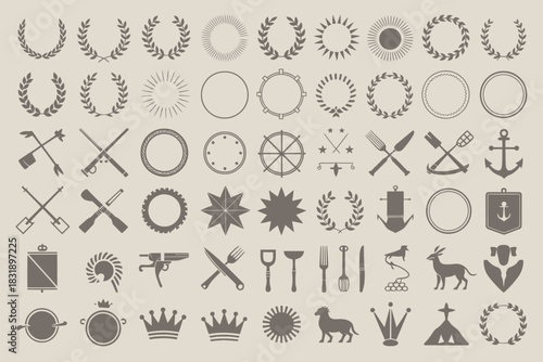 Collection of vintage heraldic and nautical symbols