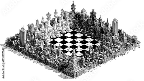 Discover a stunning chess world city where imagination reigns, evoking a sense of wonder and sparking creativity in any design project or creative presentation about strategy