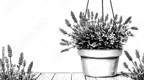 Elegant lavender plant drawing for sophisticated home decor projects, a timeless floral design with charming farmhouse appeal perfect for creative illustrations and botanical themes