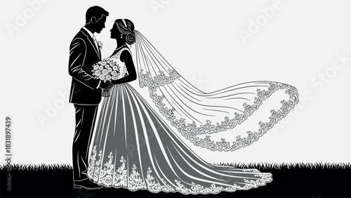 Romantic couple silhouette embracing in love