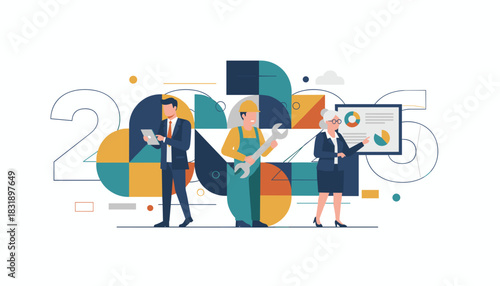 Business industry and management professionals planning for 2025 future strategy