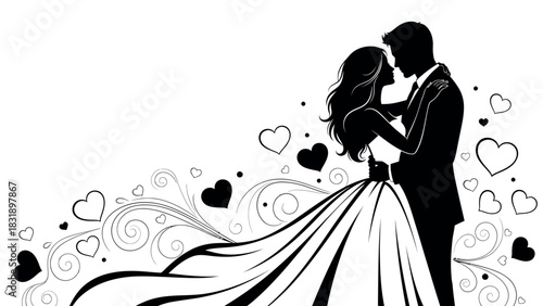 Romantic couple silhouette embracing tenderly