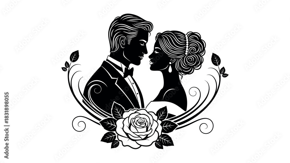 Obraz premium Romantic couple embracing silhouette design