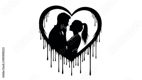 Romantic couple silhouette embracing tenderly