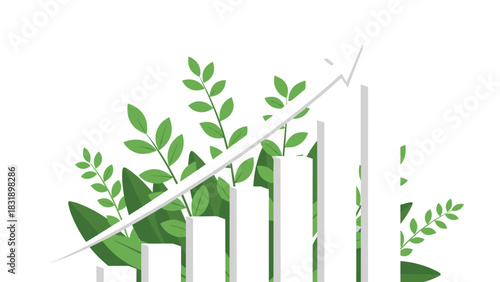 Sustainable business grow with this vibrant chart showing upward progress with natural green foliage elements