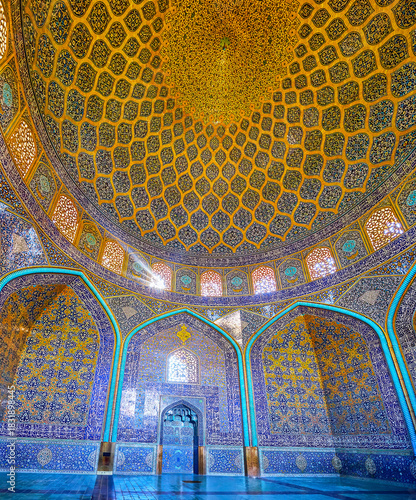 Panorama of Sheikh Lotfollah Mosque interior, Isfahan, Iran