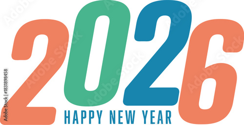 Vibrant 2026 Happy New Year greeting in bold, modern typography offers a fresh start and optimistic outlook perfect for holiday promotions and celebrations.