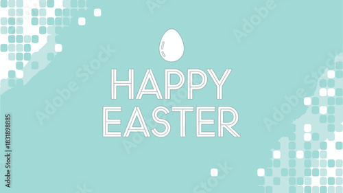 Happy easter greeting with a simple white egg and pixelated background design