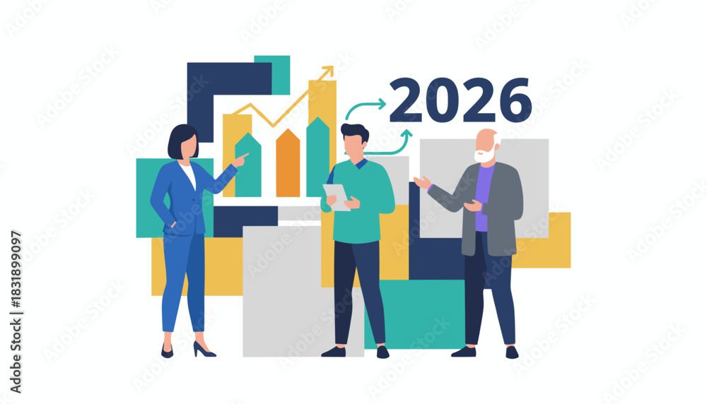 Fototapeta premium Business planning for 2026 goals team analyzing growth charts and strategy