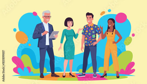 Diverse team meeting Professionals and creatives collaborate with vibrant energy