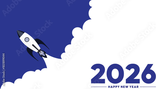 Launching into 2026 New Year with a soaring rocket, symbolizing new beginnings, innovation, and a bright future ahead for all celebrations and projects