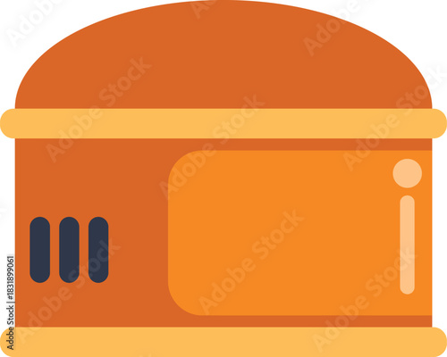 Simple orange tin canister for packaging a food product, with an empty label, shown at an angle