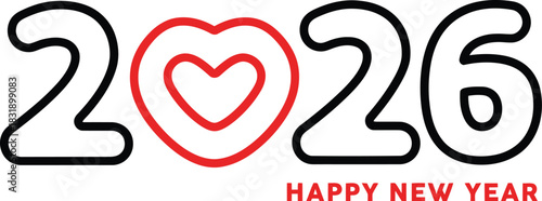 Celebrate a loving 2026 with a heart-shaped design, wishing everyone a Happy New Year filled with love and joy, marking a fresh start and festive cheer