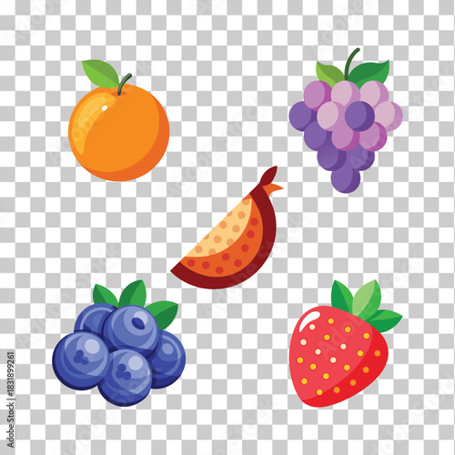 Assorted Fresh Fruits Collection With Transparent Background orange grape