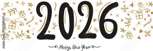 Celebrate 2026 New Year's Eve with festive gold accents and elegant lettering, evoking joy and anticipation for a bright, stylish holiday season greeting