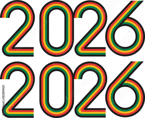 Bold 2026 graphic with Pan-African colors for future events, celebrations, and milestones, ideal for design projects and commemorative materials.