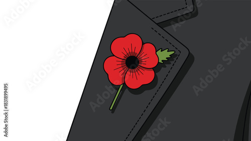 Remember those who served with this elegant poppy lapel pin on a suit jacket, honoring remembrance day with dignity and respect