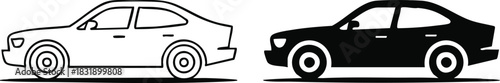 Car Icons: Outline and Solid, vector, illustration, silhouette.