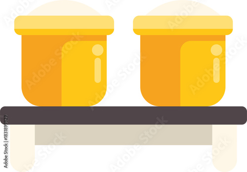 Conveyor belt carrying two pots with lids full of food product, industrial food production line