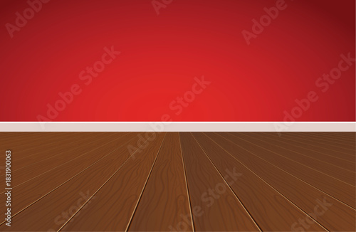 red wall with a wood floor, an empty room