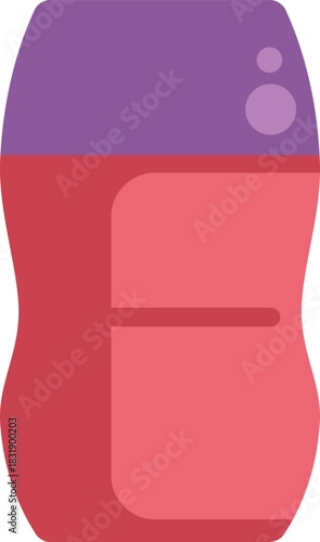 Red plastic bottle with purple flip top cap for cosmetics, shampoo, shower gel, lotion or other beauty products
