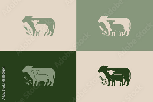 A stylized illustration depicts a cow and a lamb standing together with wheat stalks.