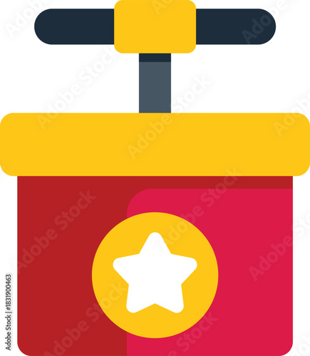 Cartoon vector icon of a red explosives box with a plunger, for games and apps ui