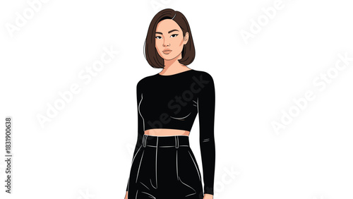Confident young woman in stylish black outfit ready for a modern fashion shoot or sophisticated lifestyle blog post
