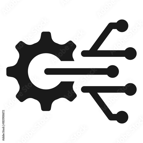 Technology integration gear icon – representing system connectivity, digital integration, workflow automation, data linking, and advanced tech optimization.
