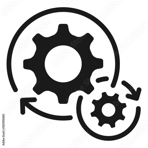 Dual system update gear icon – representing synchronized updates, multi-process maintenance, automated optimization cycles, and coordinated software refresh operations.
