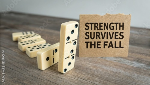 Upright Domino Displayed Against a Brown Card With Message