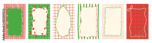 Trendy frame, hand drawn borders for invitation, whimsical chalk-style sketch ornaments, editable vector elements for social media, design, and decoration project minimal line art with christmas bg.