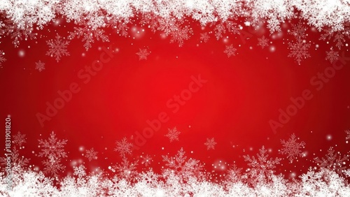 Festive red background with snowflakes border for holiday designs