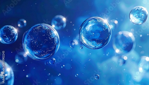 Wallpaper Mural Dark blue background filled with numerous transparent floating bubbles, soft lighting, dreamy and elegant style Torontodigital.ca