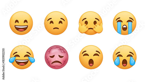 Vibrant set of diverse emoji expressions, conveying a full spectrum of human emotions for digital messaging