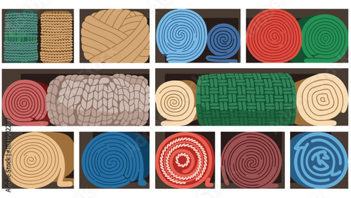 Vibrant collection of rolled fabrics and textures in a closet perfect for interior design projects and textile industry visuals