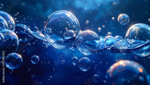 Wallpaper Mural Dark blue background filled with numerous transparent floating bubbles, soft lighting, dreamy and elegant style Torontodigital.ca