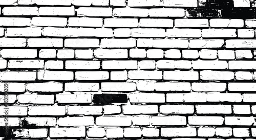 High-contrast black and white grunge texture of an old, weathered brick wall, perfect for creating a distressed urban effect.