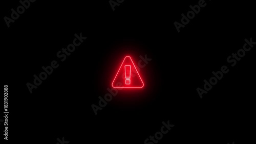 Neon Warning attention icon signal, alert, risk, safety, danger road warning sign animated. neon sign Warning alert icon, Neon Warning Attention Sign Alert to Various Safety. 4K video